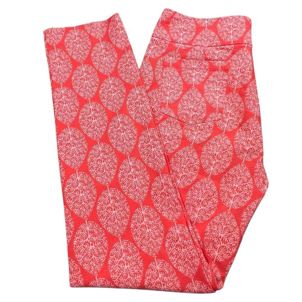 J.McLaughlin Womens 10 Coral Leaf Print Slim Chino Pants Pull On Mid Rise